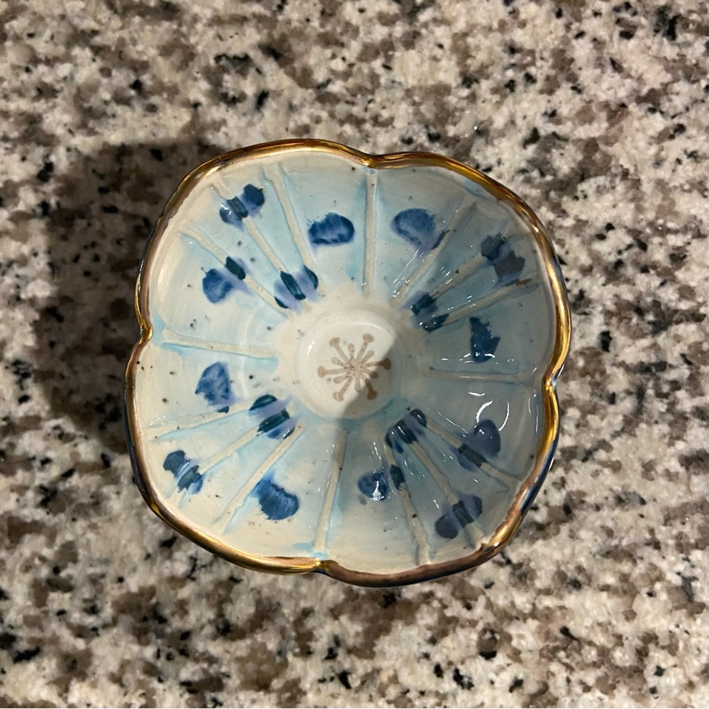Anthropologie Floral Blue Trinket Dish